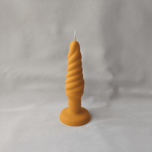 Load image into Gallery viewer, Neon apricot sex toy candle soy wax vegan product image
